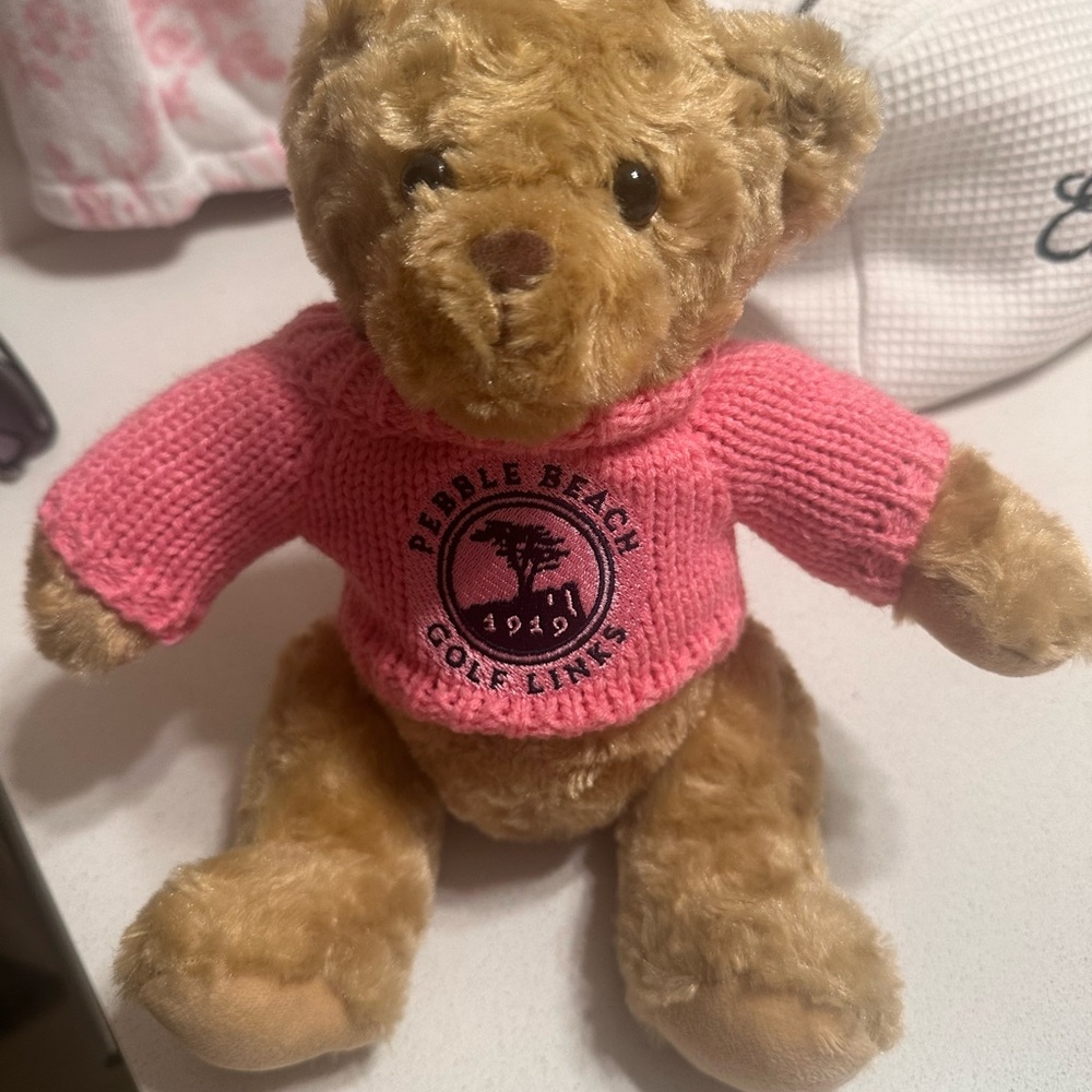 Pebble Beach Pink Sweater Tan Teddy Bear Plush